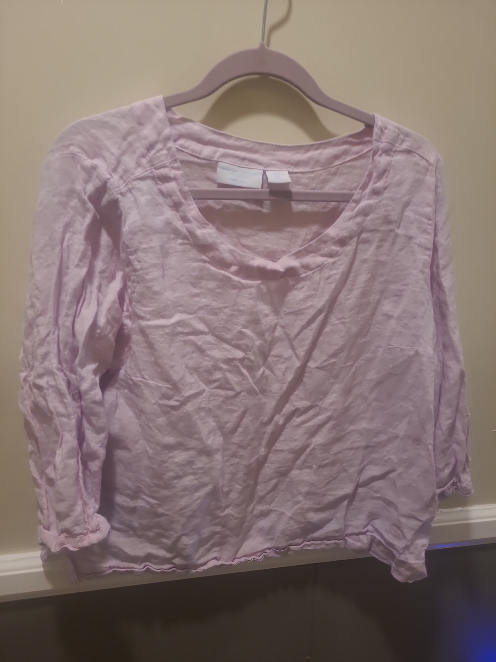 Martha Stewart Collection 100% Linen Blouse Size Xl Pink Purple 3/4 Sleeves Slit - Picture 3 of 12